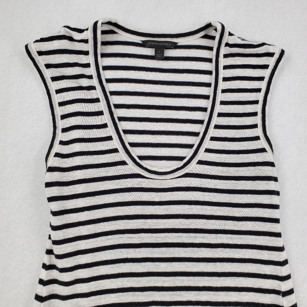 Banana Republic Dress Linen Blend Womens Size Small Striped Black White - Picture 2 of 9